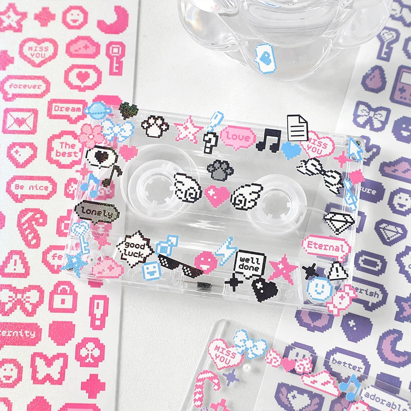 Funny Pixel Heart Stickers for DIY Photo Cards Scrapbooking Carft and Decor