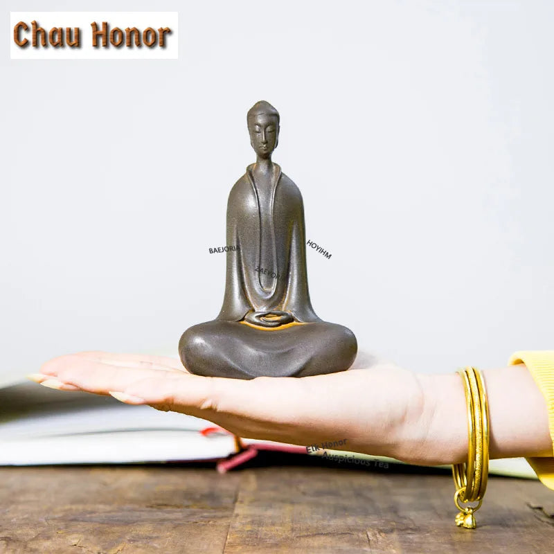 Buddha Figure for Home Decor - Handmade Resin Tea Pet Statue, Zen Sculpture