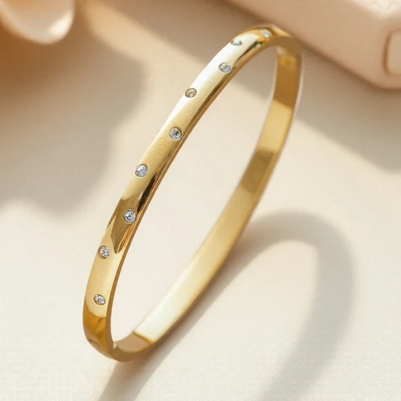 Stainless Steel Zircon Inlaid Bracelet Bangles for Women Multiple Colors Gift