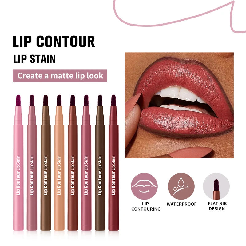 Waterproof Lip Stain & Lip Liner Duo - Smudge-Proof, Ultra Pigmented, Double-Sided Design