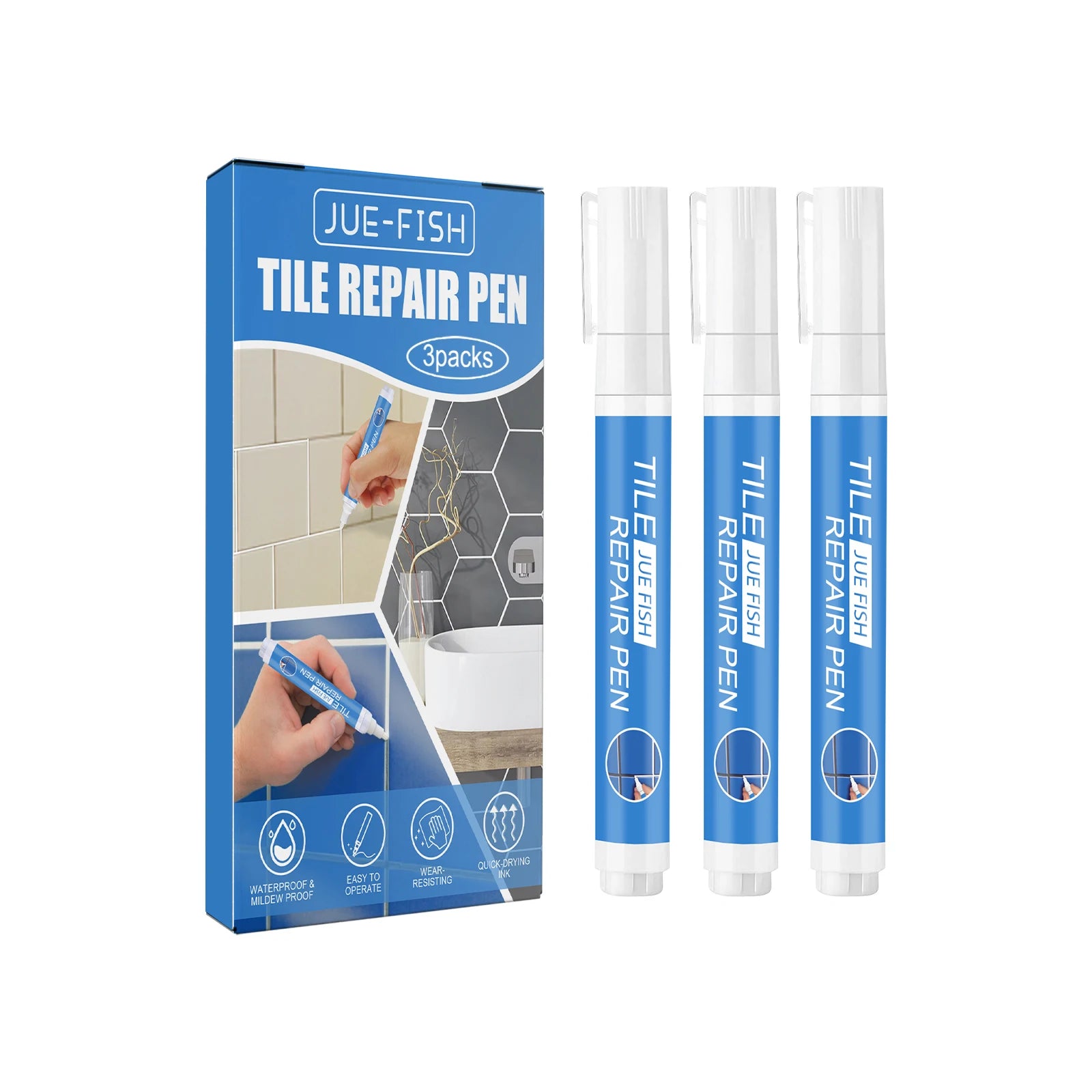 Waterproof White Tile Grout Repair Pen Set - Mildew Proof, Easy to Use