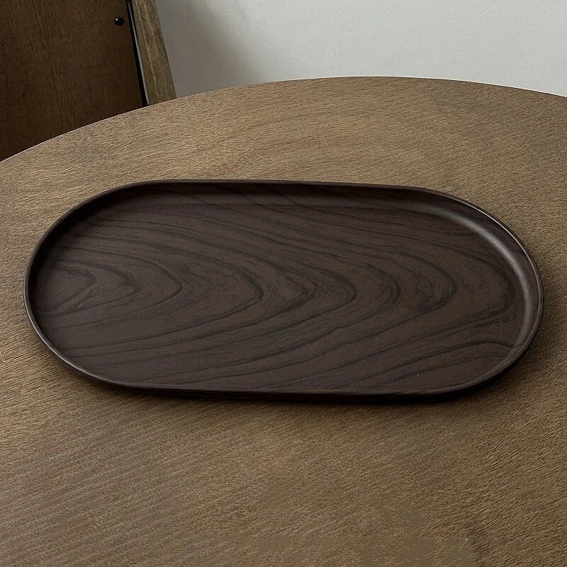 Multi-Purpose Walnut Wood Grain Oval Serving Tray - Kitchen Organizer & Decor