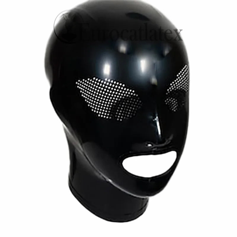 Latex Hooded Mask Rubber Bondage Restraints Gloves for Fetish Men