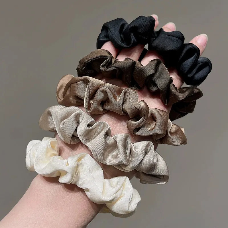 3/4/5 Pcs Elastic Satin Pleated Hair Ties Ponytail Holders Women’s Hair Accessories