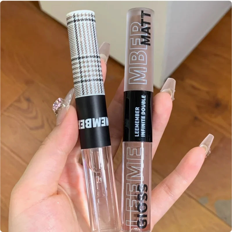 Double-End Liquid Lipstick Set - Matte & Gloss Finish, Hydrating Makeup