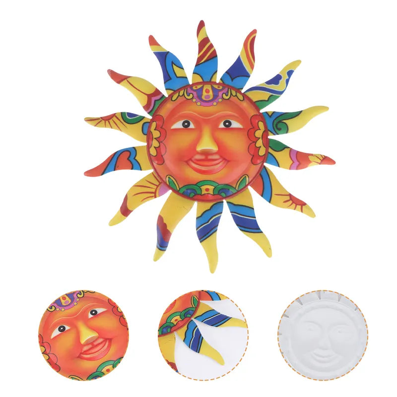 Sun Wall Art Decor - Iron Sun Shaped Wall Hanging for Home Garden Living Room Kitchen