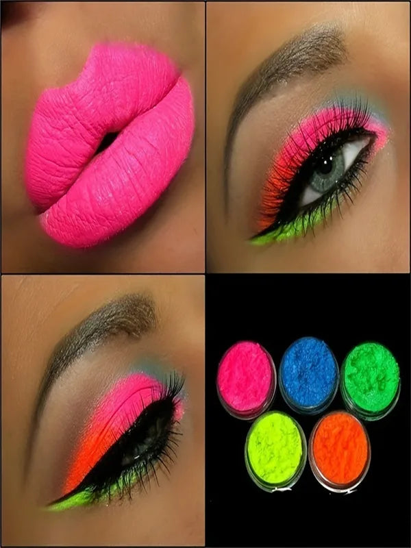 6-Color Neon Waterproof Matte Eyeshadow & Nail Powder Set - Long Lasting Cosmetic Pigments