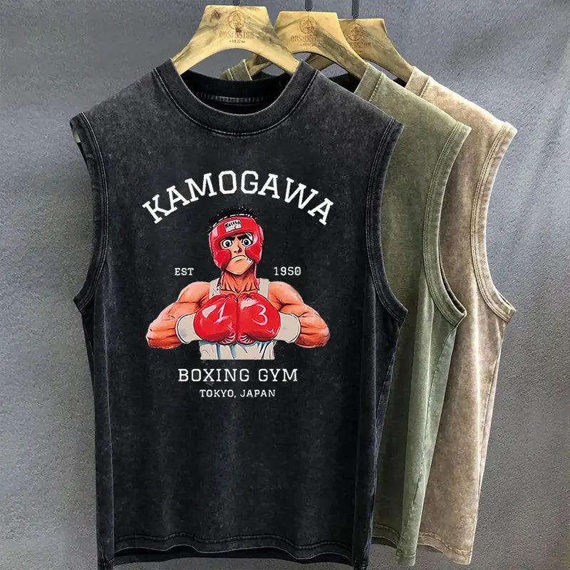 Men's Oversized Anime Tank Top - Hajime No Ippo Graphic Gym Vest