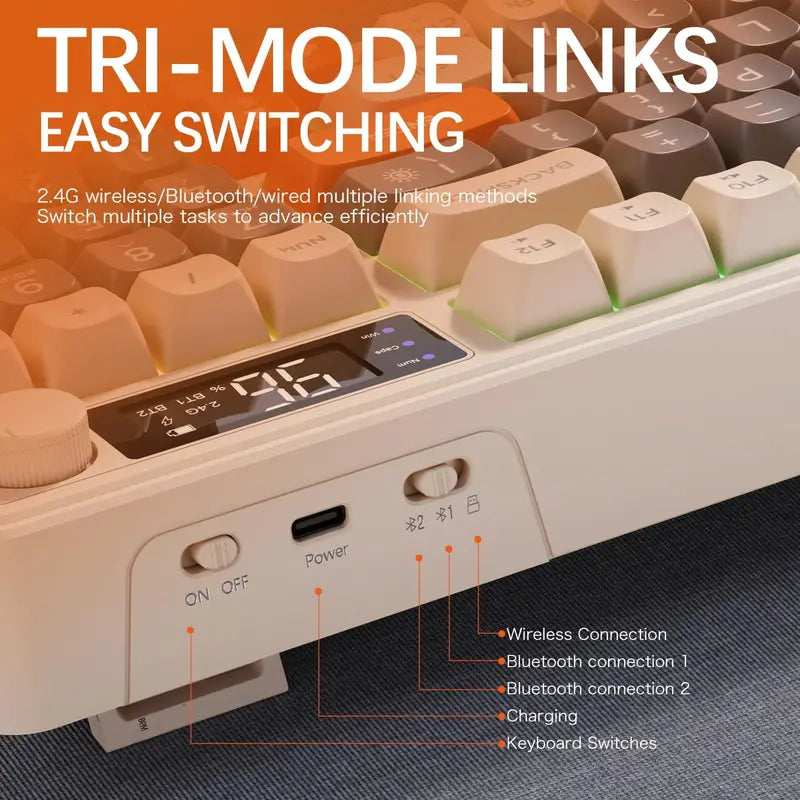 Wireless Gaming Keyboard with Display Screen & Knob - RGB Backlit, Rechargeable, Quiet Membrane Keys