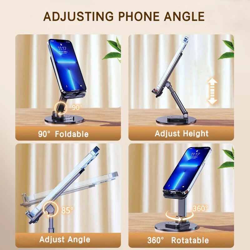 Universal Phone Stand with 360° Rotation and Non-Slip Metal Base for Smartphones