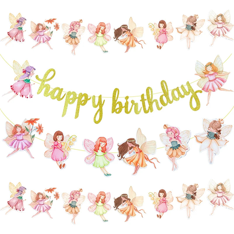 Fairy Birthday Party Decorations Flower Fairy Cutout Banners for Girls First Celebration