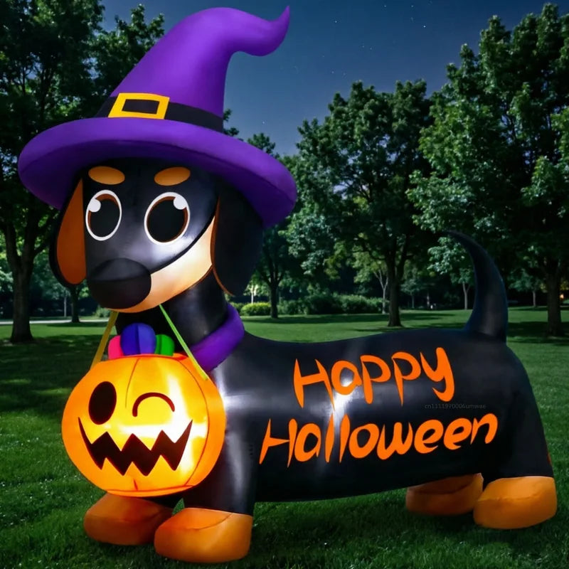 Inflatable Halloween Pumpkin Puppy Ornament with LED for Garden Yard Outdoor Decoration