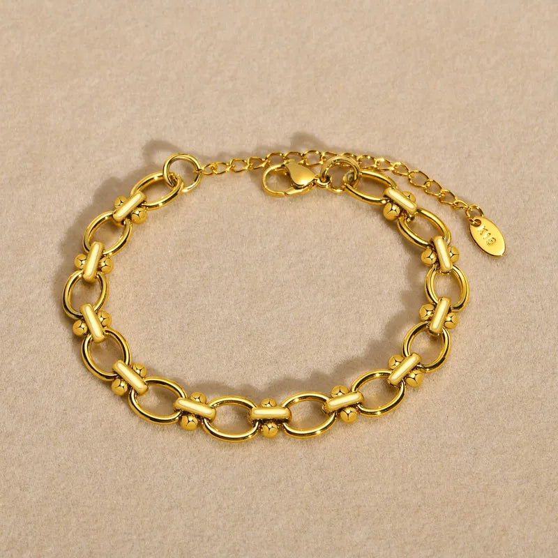 18k Gold Plated Chunky Oval Link Chain Bracelet for Women - Stainless Steel Jewelry