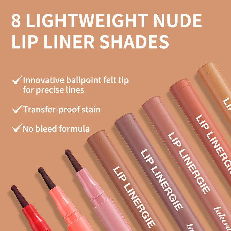 Waterproof Lip Liner Pencil - Long Lasting, No Transfer, 8 Colors, Flexible Felt Tip