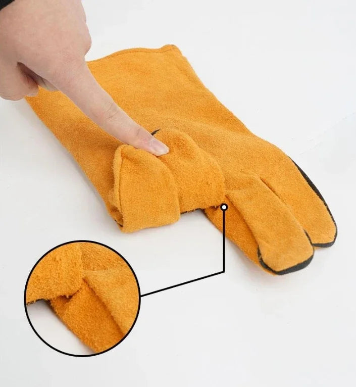 Heat Resistant Welding Gloves with Leather for BBQ Oven Cooking & Gardening