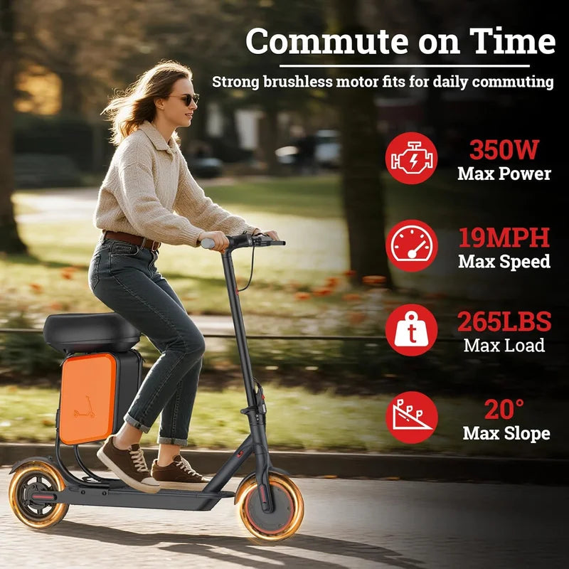 Electric Scooter 8.5'' with Seat & Removable Storage Box 350W Motor 19MPH