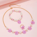 Kids Jewelry Set 3Pcs Flower Charm Necklace Bracelet Ring for Girls and Daughters