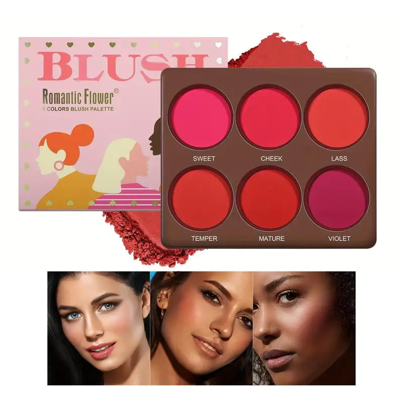 Waterproof Matte Blush Palette with 6 Colors - Natural Finish & Long-Lasting