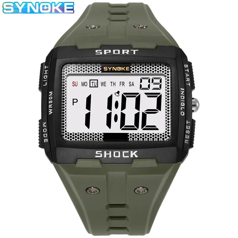 Men's Sports Electronic Waterproof Square Watch with Large Screen for Outdoor Activities