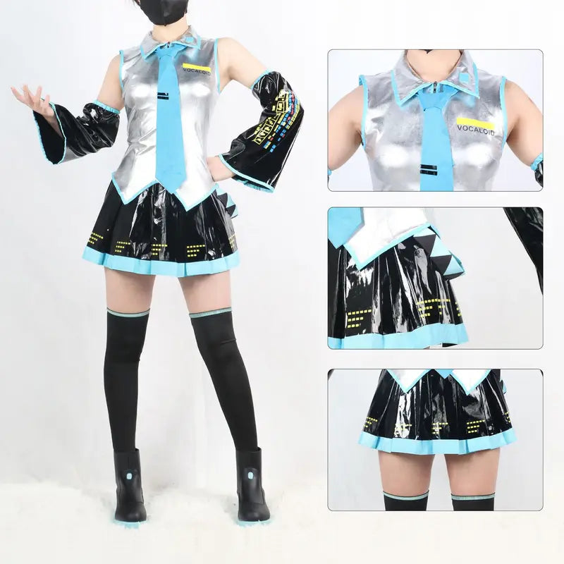 Cosplay Full Set Costume with Shoes & Headwear - Miku Style Uniform