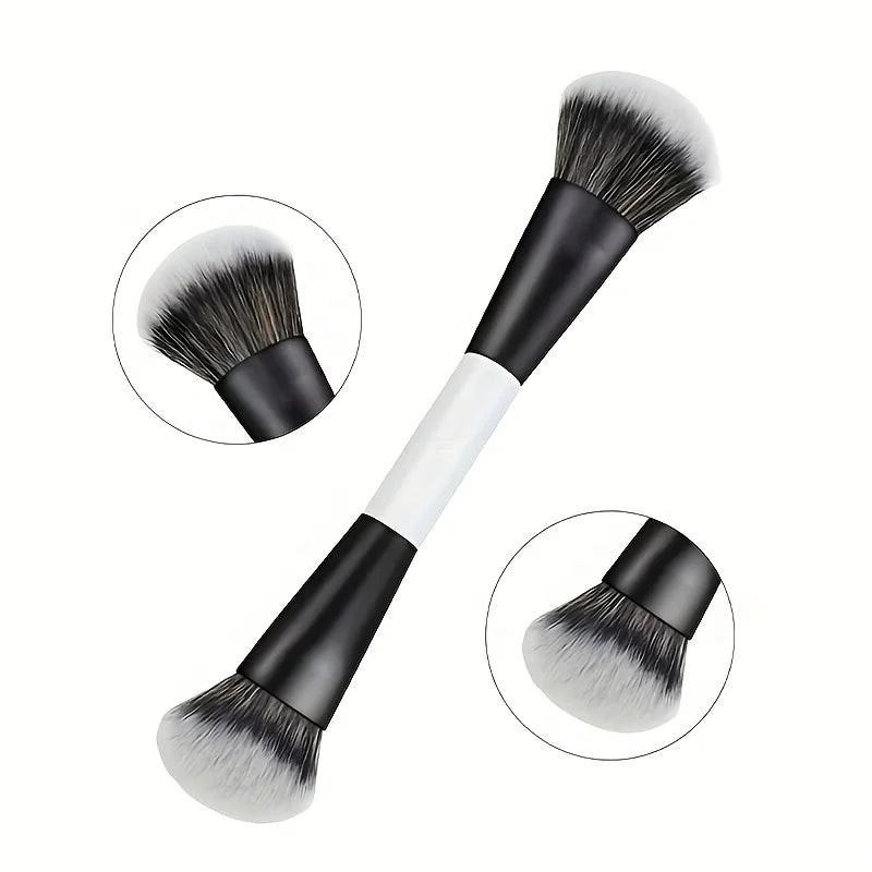 4Pcs Dual-Ended Makeup Brush Set - Soft Fluffy Brushes for Blush & Highlighter