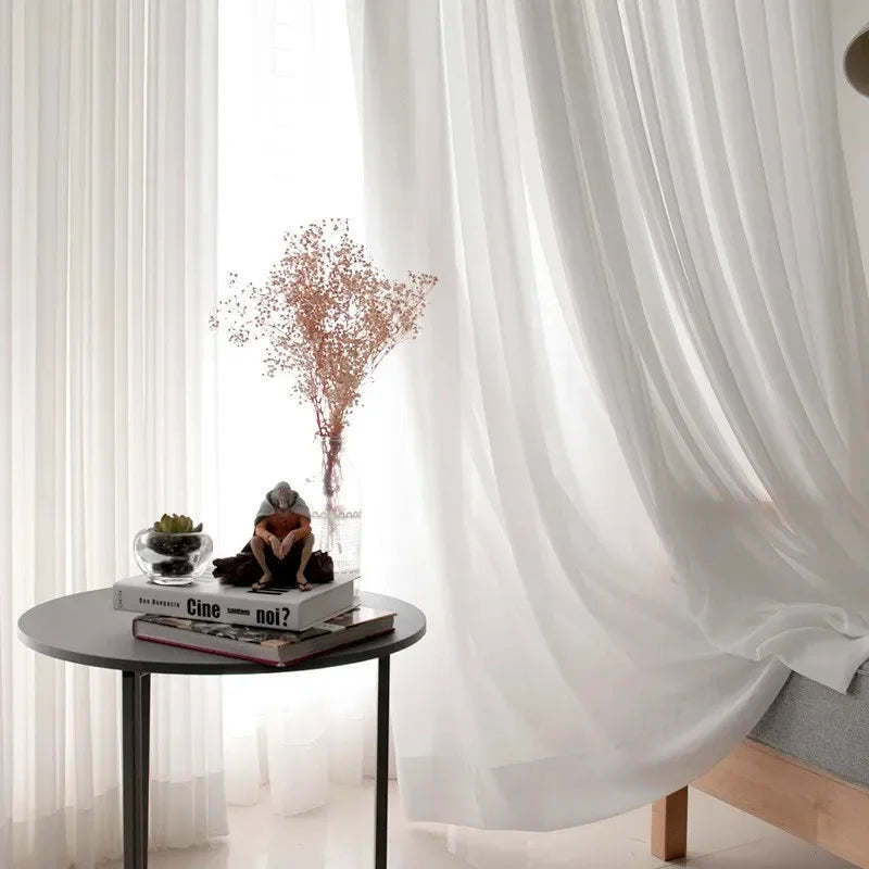 Elegant Sheer White Window Curtains for Living Room & Bedroom - Ivory Chiffon Tulle Drapes