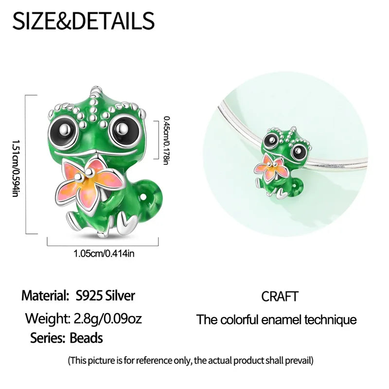 925 Sterling Silver Chameleon Flower Charms Beads Dangle for DIY Bracelets Women Jewelry Gift