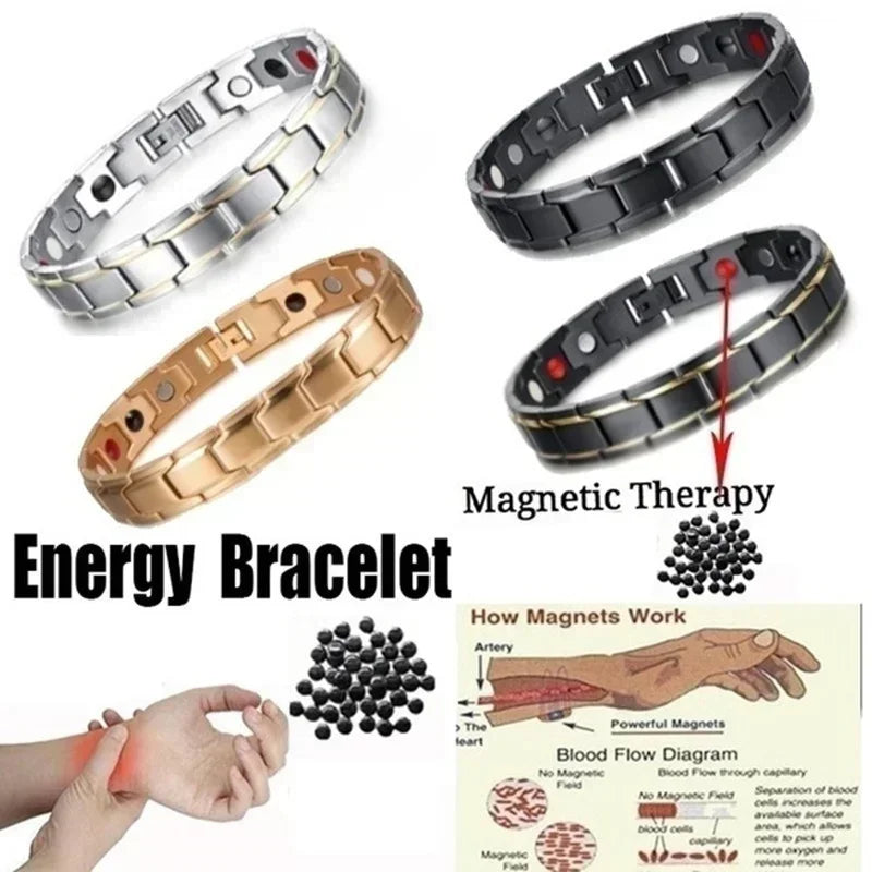 Men's Magnetic Therapy Bracelet - Anti-Snoring Stainless Steel Adjustable Jewelry