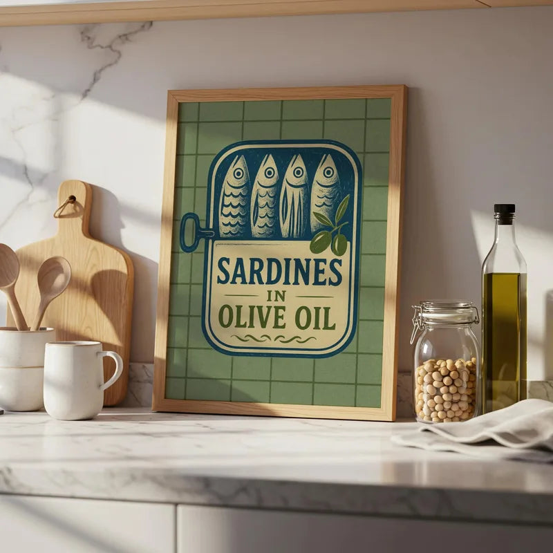 Canvas Wall Art Sardine Fisherman Aesthetic Poster for Modern Living Room & Kitchen