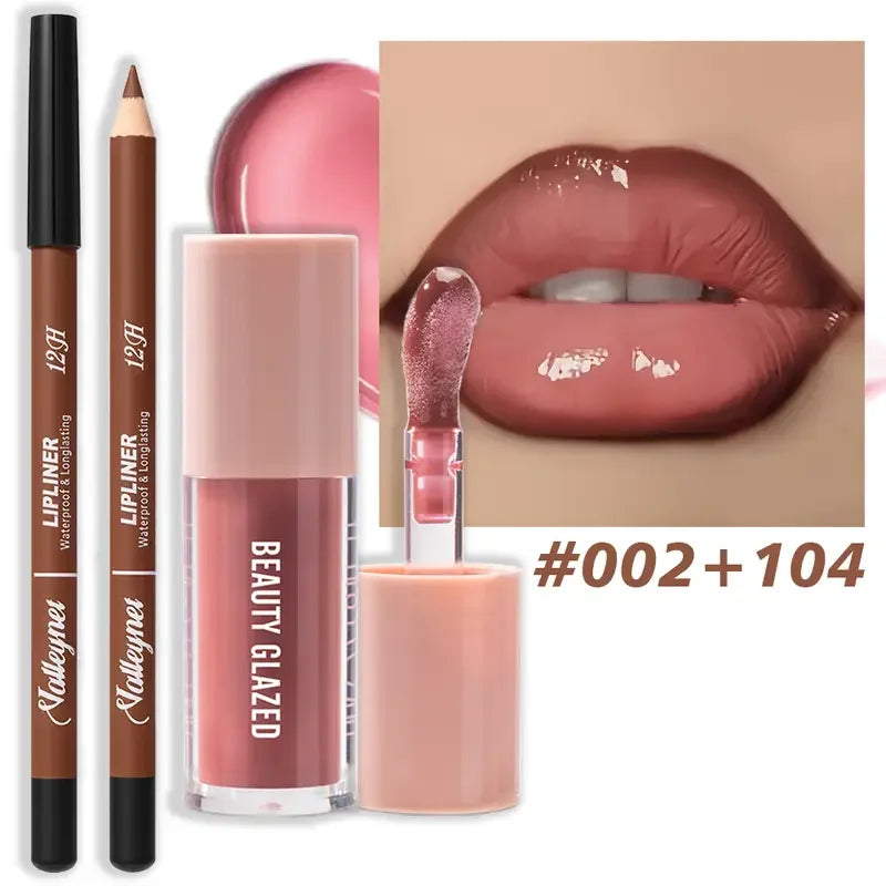 Waterproof Matte Lip Makeup Set with Lip Liner & Glaze - Long-Lasting, Assorted Colors