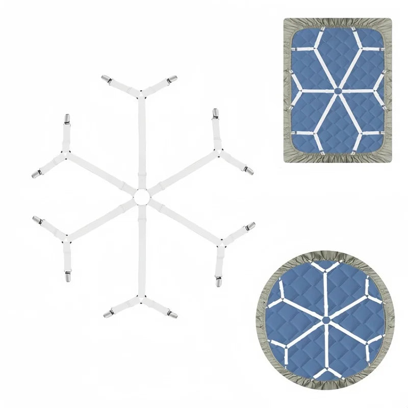 Elastic Bed Sheet Fastener Straps - Adjustable Non-Slip Crisscross Clips