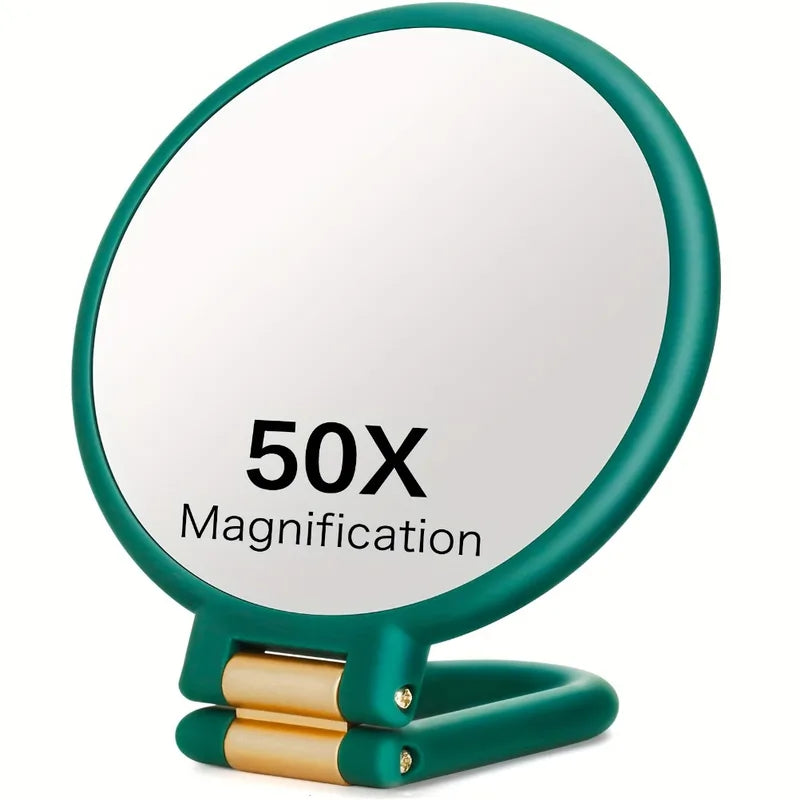 Double-Sided Handheld Makeup Mirror with 1X/50X Magnification Portable Folding Travel Mirror