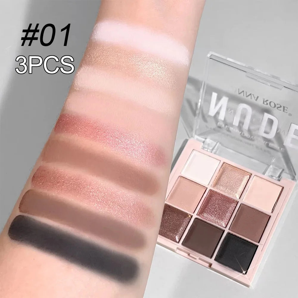 9-Color Eyeshadow Palette with Glitter & Matte Shades - Daily, Student-Friendly Makeup