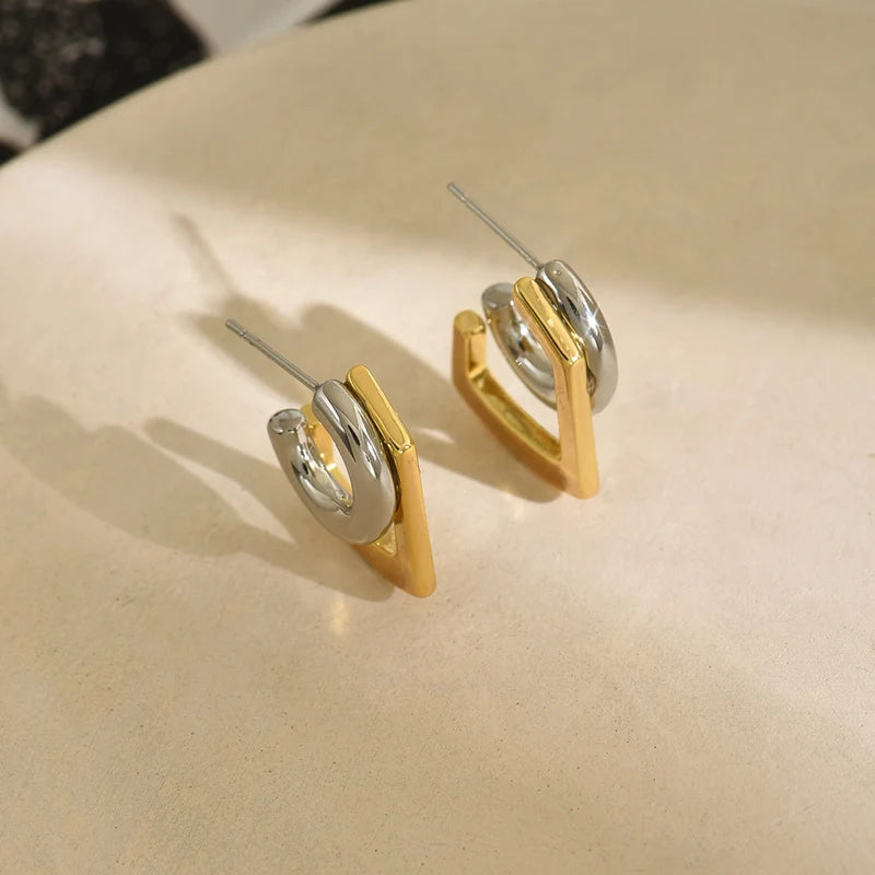 Geometric Double Round Stacking Earrings for Women Stainless Steel Dainty Jewelry