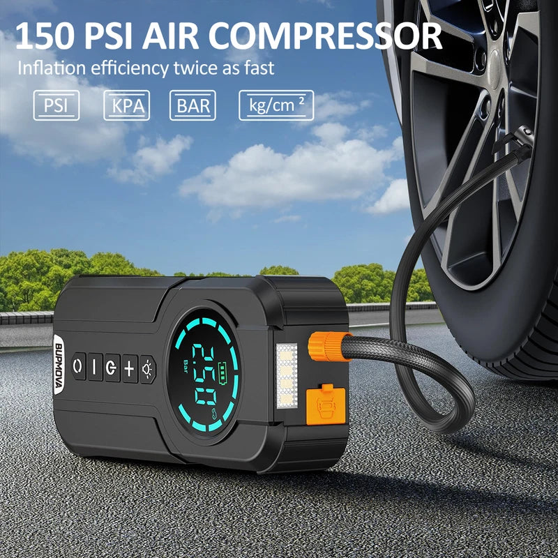 Car Jump Starter Air Compressor Power Bank 150PSI Emergency Boost with LED Light