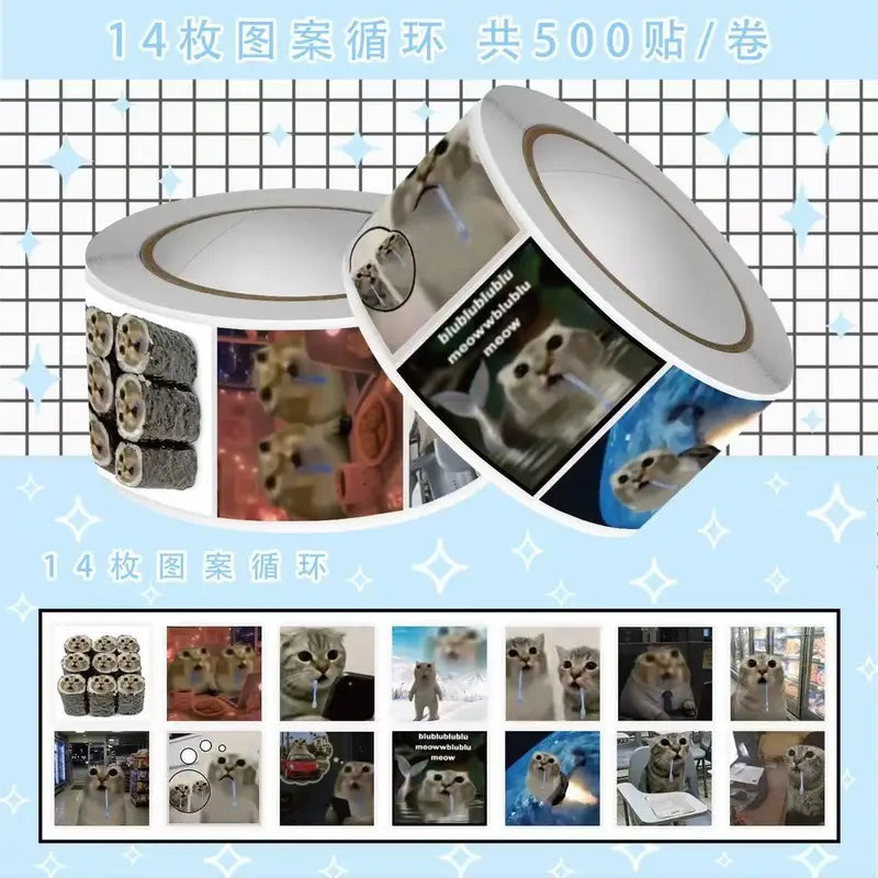 500Pcs Saliva Cat Meme Stickers - Funny Internet Cat Decals for Scrapbook & Crafts