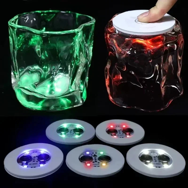 LED Luminous Coaster Sticker Set - Battery Powered Flash Cup Mats for Home Bar Party