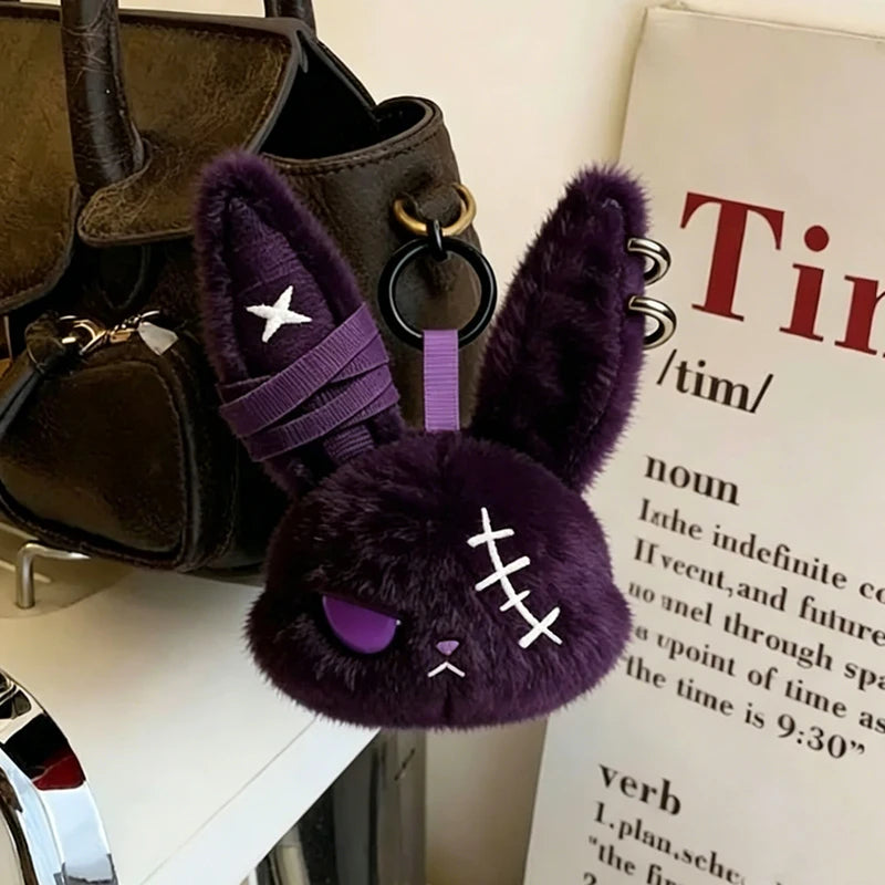 Gothic Bunny Plush Keychain Bag Charm with Bandage Design - Cute Car & Bag Pendant