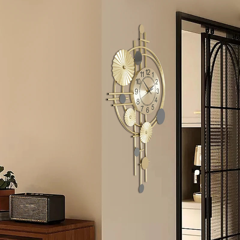 Modern Gold Wall Clock 45x78cm Silent Non Ticking Living Room Decor