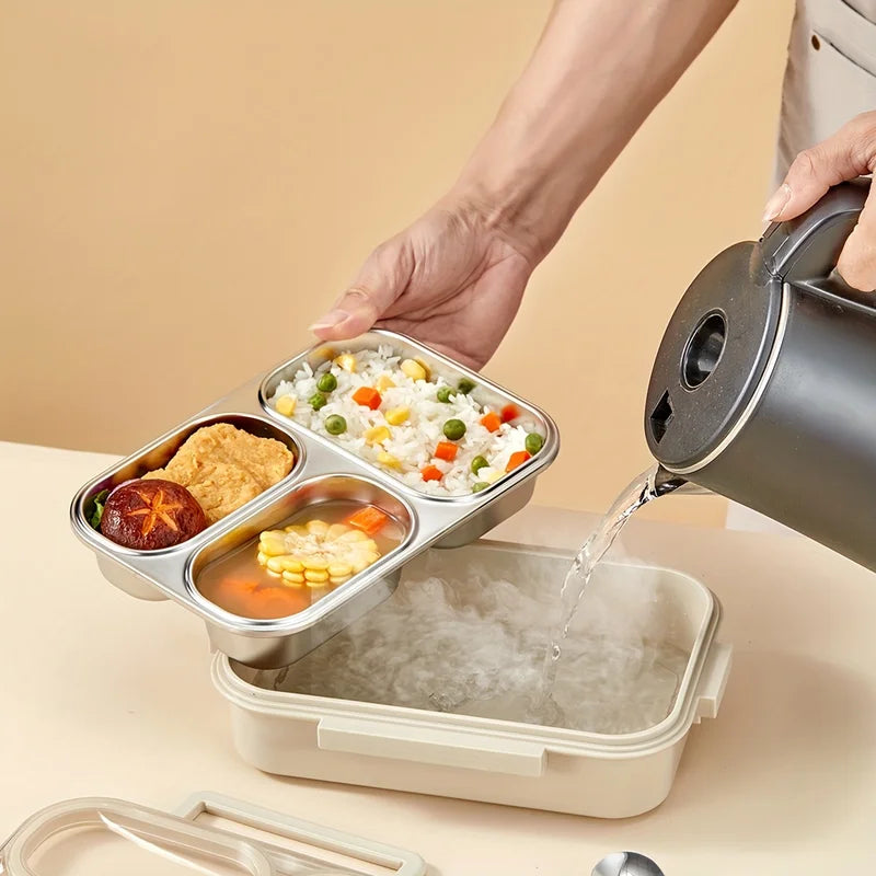 Portable Bento Box with 2/3/4 Grid Sections, Leak-Proof Stainless Steel Lunch Container for Kids