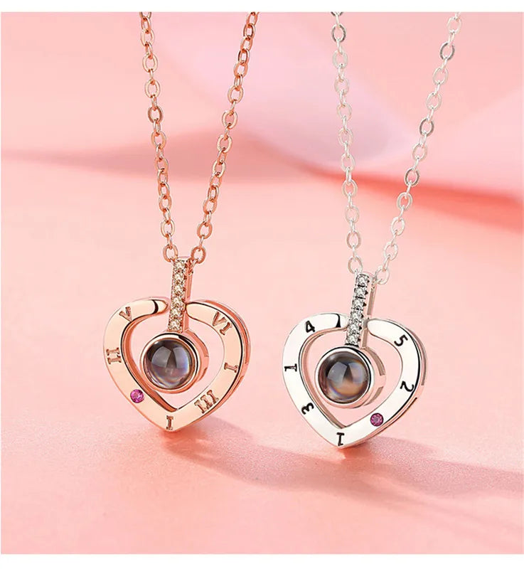 Projection Necklace with 100 Languages Love You Pendant Romantic Jewelry for Couples
