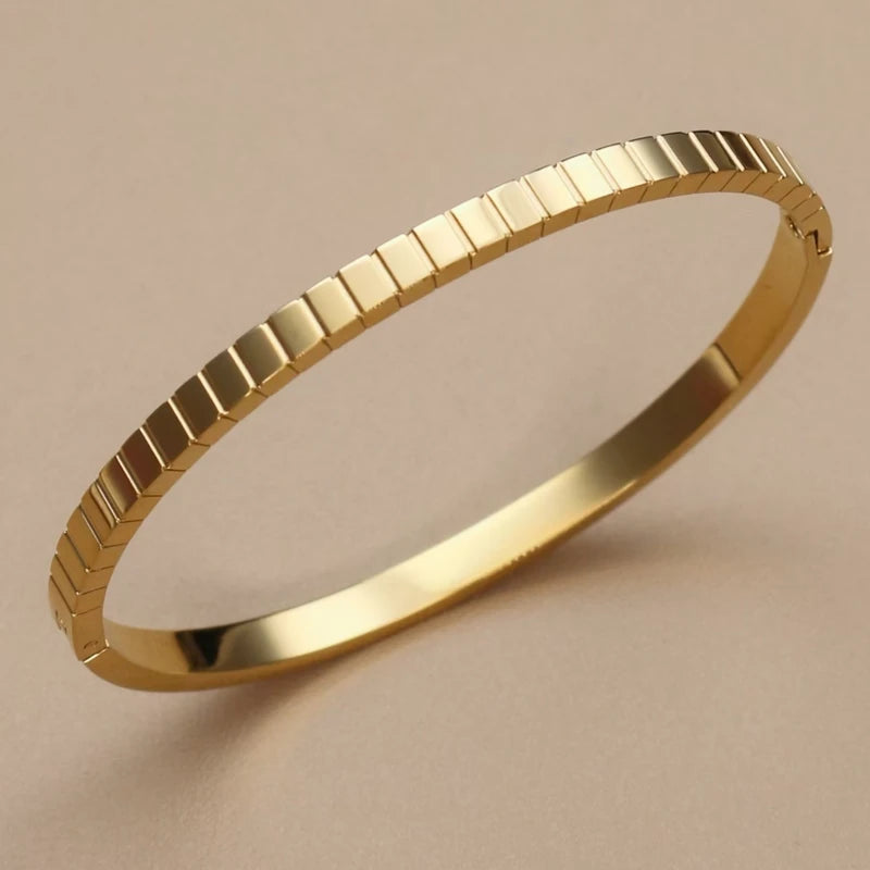 Square Coloured Zircon Stainless Steel Stacking Bracelet for Women