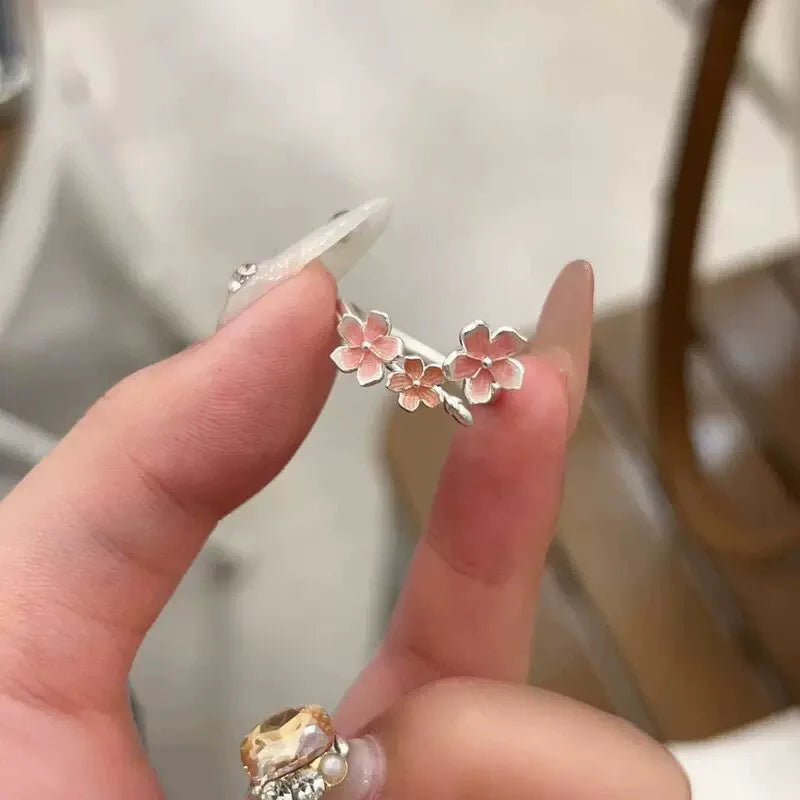 Pink Flower Finger Rings for Women Girl Jewelry Accessories Gift Party Beach Vacation