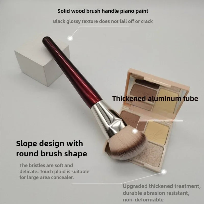 Contoured Makeup Brush Set - Angled Foundation and Concealer Tools with Red Wood Handles