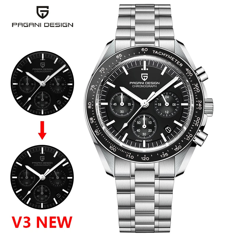 Luxury Quartz Moon Watch for Men with Luminous Dial Waterproof 100m
