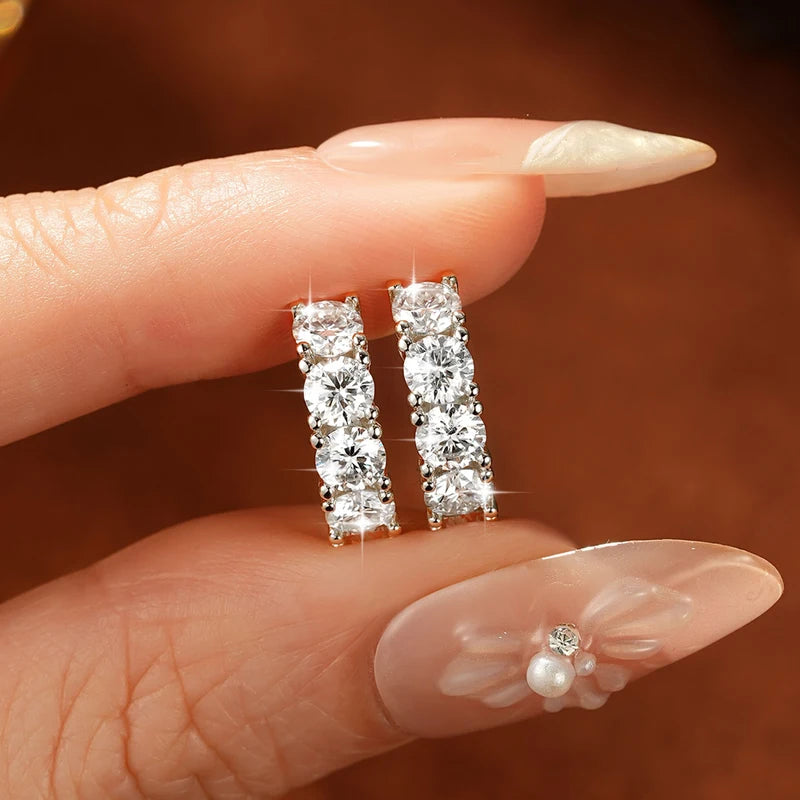 4mm Full Moissanite Hoop Earrings for Women Certified Round Cut D-Color Lab Created Jewelry Gift