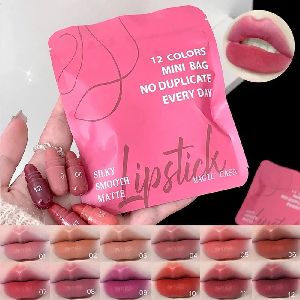 12 Colors Lipstick Set - Velvet Matte Waterproof Long Lasting Lip Gloss