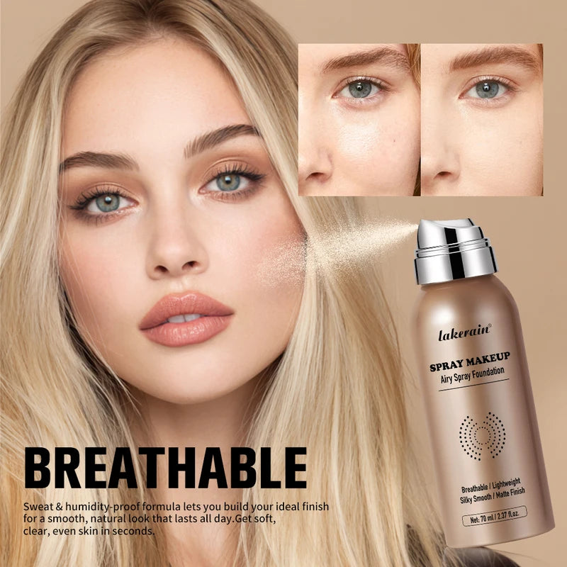 Spray Foundation with Brush Long-Lasting Water-Resistant Matte Full Coverage