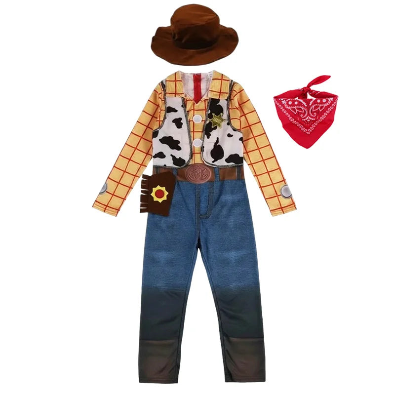 Kids Halloween Cosplay 3-Piece Buzz Jumpsuit with Mask, Wings & Cowboy Outfit