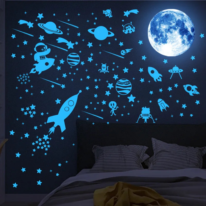 Glow in The Dark Wall Stickers Set - Fluorescent Meteor Stars for Kids Room Decor